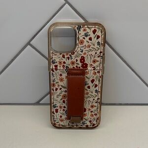 Floral Patterned Phone Case with Brown Strap